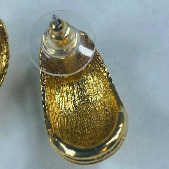 Half Hoop Vintage Pierced Post Earrings Womens Gold Tone Ridged Ribbed Textured - Picture 12 of 16